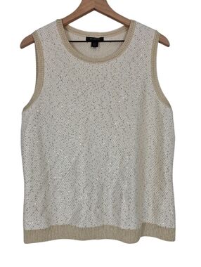 St. John Cream And Gold Sequin Knit Sweater Tank Top
